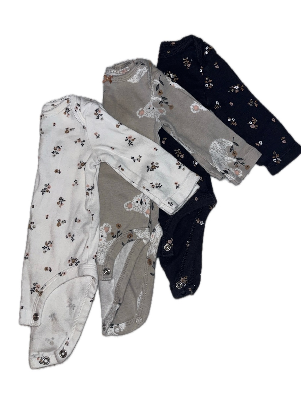 Carter's Floral Long-Sleeve Baby Bodysuits in White, Taupe, and Navy